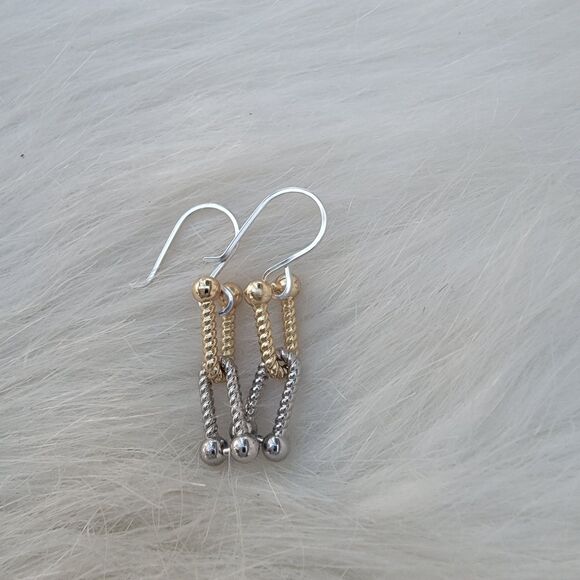 Two tone dangle drop link earrings - Picture 1 of 2